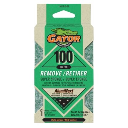 Gator 736201220 Sanding Sponge, 5 in L, 3 in W, 100 Grit, Aluminum Oxide Abrasive