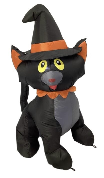 Santas Forest 90847 Inflatable Halloween Cat, 4 ft H, Polyvinyl, Black/White, Internal Light/Music: Internal Light Sells in Quantity of 6