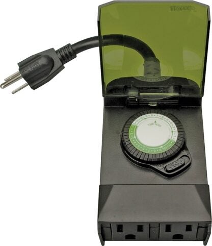 Woods 50011 Mechanical Timer, 15 A, 125 V, 1875 W, 24 hr Time Setting, 24 On/Off Cycles Per Day Cycle, Black