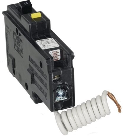 Square D Homeline CHOM115GFI Circuit Breaker, Class A, Mini, 15 A, 1 -Pole, 120/240 VAC, Plug Mounting, Black