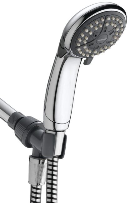 Waterpik EcoFlow Series VBE-453C Shower Head, 1.6 gpm, 4-Spray Function, Chrome, 60 in L Hose Sells in Quantity of 2