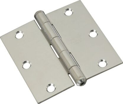 National Hardware N830-277 Square Corner Door Hinge, Stainless Steel, Zinc, Non-Rising, Removable Pin, 50 lb