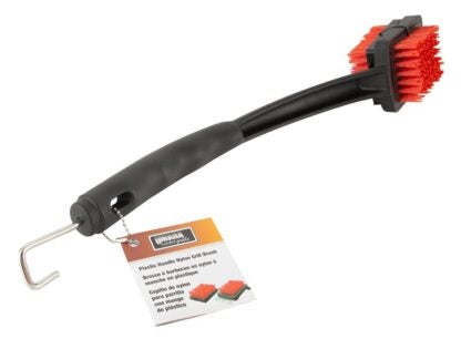 Omaha BBQ1005 Grill Brush with Scraper, 3 in L Brush, 2 in W Brush, Nylon Bristle, Red Bristle, 2-3/4 in L Trim, 19 in L