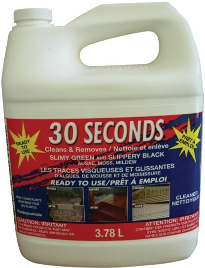 30 Seconds 30SEC4 Outdoor Cleaner, 3.78 L, Liquid, Bleach, Light Yellow