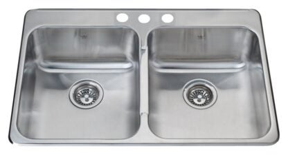 Kindred Steel Queen Series QDL2031/8/3 Kitchen Sink, 3-Faucet Hole, 31-1/4 in OAW, 20-1/2 in OAH, Stainless Steel, Top