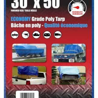 Erickson 57013 All-Purpose Tarp, 50 ft L, 30 ft W, Polyethylene, Blue