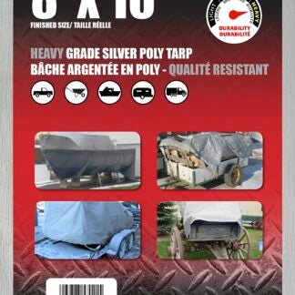 Erickson 57021 Heavy-Grade Tarp, 10 ft L, 8 ft W, Polyethylene, Silver