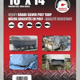 Erickson 57022 Heavy-Grade Tarp, 14 ft L, 10 ft W, Poly, Silver