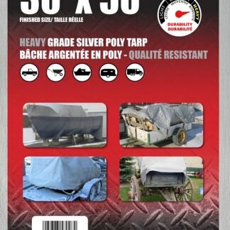 Erickson 57028 Heavy-Grade Tarp, 50 ft L, 30 ft W, 9 mil Thick, Poly, Silver