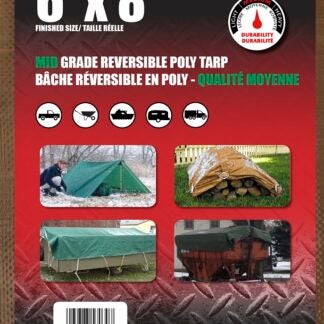 Erickson 57030 Mid-Grade Tarp, 8 ft L, 6 ft W, Poly, Brown/Green