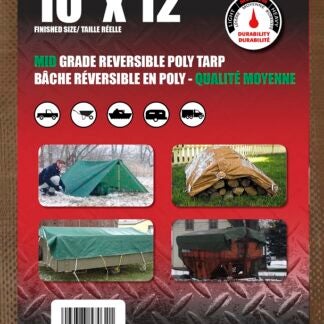 Erickson 57032 Mid-Grade Reversible Tarp, 12 ft L, 10 ft W, 5.5 mm Thick, Polyethylene, Brown/Green