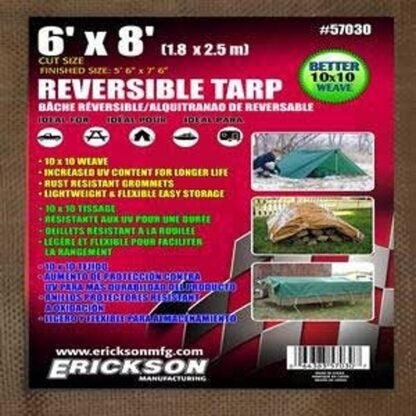 Erickson 57034 Reversible Tarp, 12 ft L, 20 ft W, 5 mil Thick, HDPE, Brown/Green