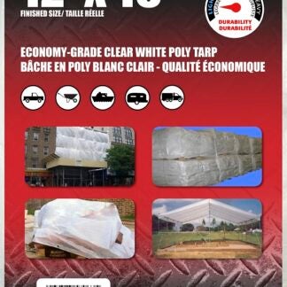 Erickson 57063 Economy-Grade Tarp, 16 ft L, 12 ft W, Poly, Clear White