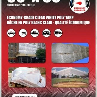 Erickson 57066 Economy-Grade Tarp, 50 ft L, 30 ft W, Poly, Clear White