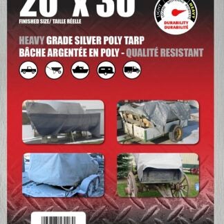 Erickson 57026 Heavy-Grade Tarp, 30 ft L, 20 ft W, 9 mil Thick, Poly, Silver