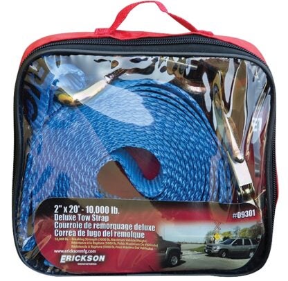 Erickson 09301 Tow Strap, 5000 to 10,000 lb, 2 in W, 20 ft L, Hook End, Polyester, Blue