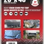 Erickson 57019 Heavy-Grade Tarp, 40 ft L, 20 ft W, Poly, Silver