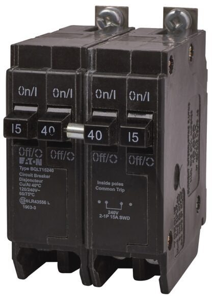 Eaton BQLT15240 Replacement Classic Circuit Breaker, Quad Type BQL, 15 to 40 A, 4-Pole, 120/240 VAC, Independent Trip