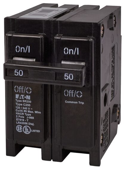 Cutler-Hammer BR250 Circuit Breaker, Mini, Type BR, 50 A, 2 -Pole, 120/240 V, Plug Mounting