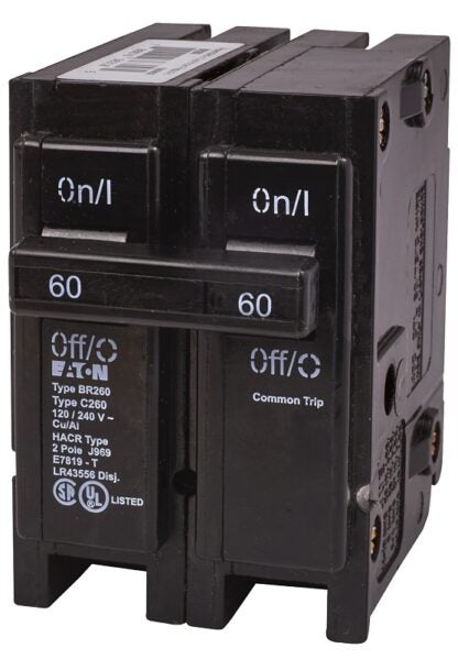 Cutler-Hammer BR260 Circuit Breaker, Mini, Type BR, 60 A, 2 -Pole, 120/240 V, Plug Mounting