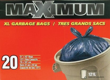 Maximum 31422 Outdoor Garbage Bag, 121 L, LLDPE, Black