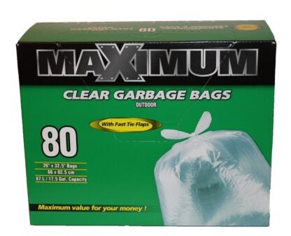 Polyethics 26367 Household Recycle Bag, 17.5 gal Capacity, Clear