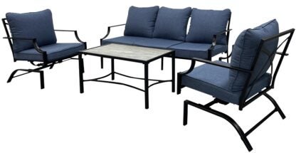 Seasonal Trends SHRMS632X Amelia Deep Seating Set, Cushion/Steel/Tile, Blue, Powder-Coated, 4-Piece