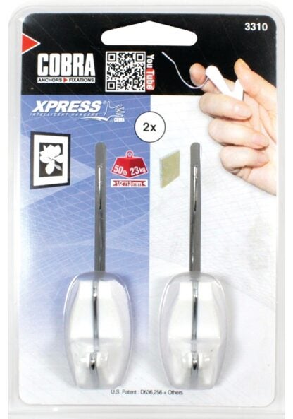 Cobra Anchors Xpress 3310 Picture Hook, 50 lb, White