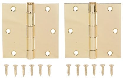 ProSource BH-202PB-PS Square Corner Door Hinge, Steel, Brass, Loose Pin, 180 deg Range of Motion, Screw Mount Mounting