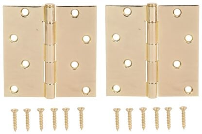 ProSource BH-502PB-PS Square Corner Door Hinge, Steel, Brass, Loose Pin, 180 deg Range of Motion, Screw Mount Mounting