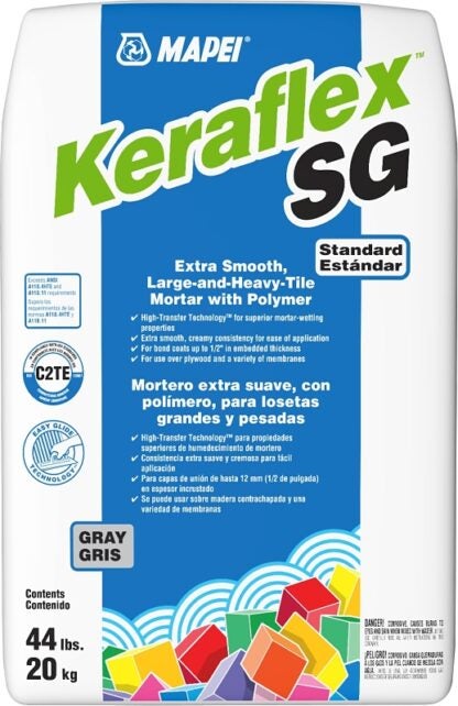 Mapei Keraflex SG Series 1196120 Large and Heavy Tile Mortar with Polymer, Gray, Solid, 44 lb, Bag