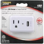 PowerZone ORUSB241S Surge Protector Tap, 2-Pole, 125 V, 15 A, 1-Outlet, 150 Joules Energy