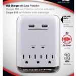 PowerZone ORUSB343S USB Charger, 125 V, 15 A, 3-Outlet, 950 Joules Energy, White