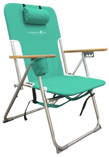 Caribbean Joe CJ-7779 Beach Chair, 25 in W, 23 in D, 35-1/2 in H, Aluminum/Steel Frame, Polyester Seat Sells in Quantity of 4