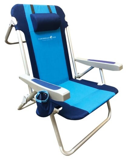 Caribbean Joe CJ-7781 Backpack Chair w/Pillow, 20 in W, 25-1/2 in D, 32-1/2 in H, Aluminum Frame, Polyester Seat Sells in Quantity of 4