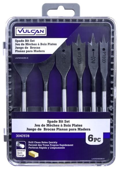 Vulcan 476940OR Wood Spade Drill Bit Set, 6-Piece, Steel, Bright Metal