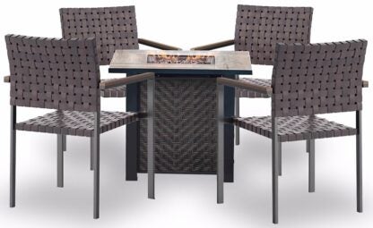 Seasonal Trends 141607 Madrid Fire Chat Set, Fire Chat Set, Ceramic Tile/Steel/Wicker, Brown, Powder-Coated