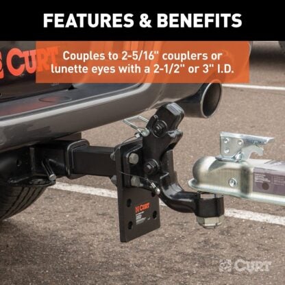 Curt 48200 Ball and Pintle Combination, 2-5/16 in Dia Eye, 16,000 lb Working Load, Steel, Powder-Coated