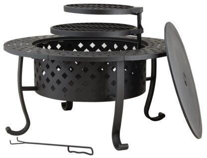 Seasonal Trends FT-97018 Fire Pit with Cooking Grate, 36 in OAW, 36 in OAD, 27-7/8 in OAH, Round, Wood Ignition