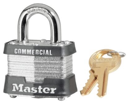 Master Lock 3KA Padlock, Alike Key, 9/32 in Dia Shackle, 3/4 in H Shackle, Steel Shackle, Steel Body, 1-9/16 in W Body