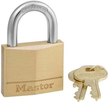 Master Lock 140D Padlock, Keyed Different Key, 1/4 in Dia Shackle, Steel Shackle, Brass Body, 1-9/16 in W Body