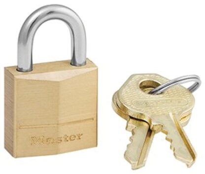 Master Lock 120D Padlock, Keyed Different Key, 5/32 in Dia Shackle, Steel Shackle, Solid Brass Body, 3/4 in W Body