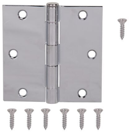 ProSource 20338BCX Square Corner Door Hinge, Steel, Chrome, Loose Pin, 180 deg Range of Motion, Screw Mount Mounting