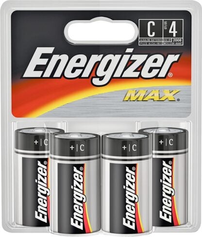 Energizer E93BP-4 Battery, 1.5 V Battery, 8 Ah, C Battery, Alkaline, Manganese Dioxide, Zinc