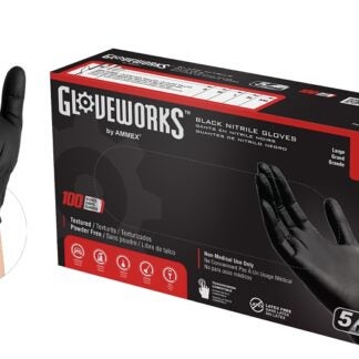 Gloveworks GPNB46100 Non-Sterile Gloves, L, Nitrile, Powder-Free, Black, 13.86 in L