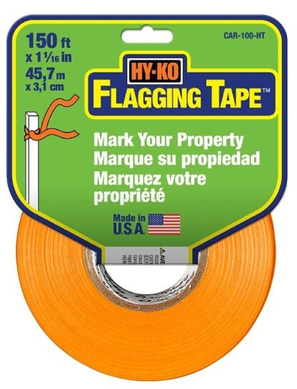 Hy-Ko CAR-100-HT Flagging Tape, 150 ft L, 1-1/16 in W, Orange, Plastic Sells in Quantity of 3