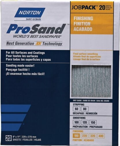 Norton ProSand Series 07660702623 Sandpaper, 9 in W, 11 in L, P400 Grit, Super Fine, Aluminum Oxide Abrasive Sells in Quantity of 100