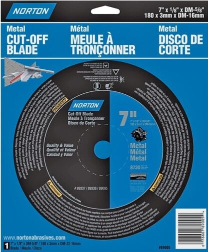 NORTON 07660789005 Cut-Off Wheel, 7 in Dia, 1/8 in Thick, 5/8 in Arbor, 24 Grit, Aluminum Oxide Abrasive