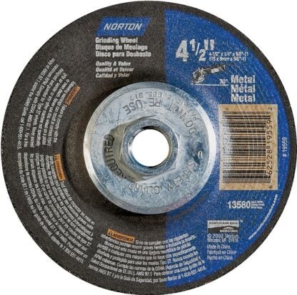 NORTON 66252843605 Grinding Wheel, 4-1/2 in Dia, 1/4 in Thick, 5/8-11 in Arbor, 24 Grit, Extra Coarse