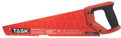 Task Barracuda T88116 Toolbox Saw, 16 in L Blade, 8 TPI, Steel Blade, Soft Touch-Grip Handle, Rubber Handle